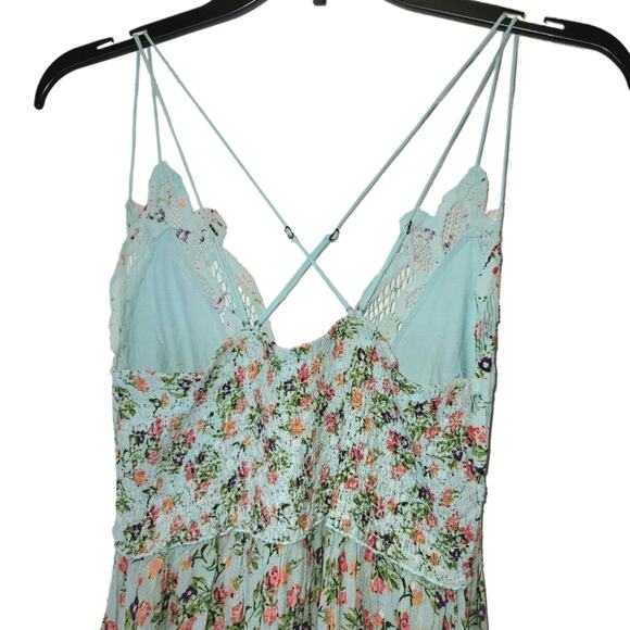 FP Intimately Free People Adella Mini Slip Dress Sz Large Blue Floral Ruffle - Picture 5 of 16